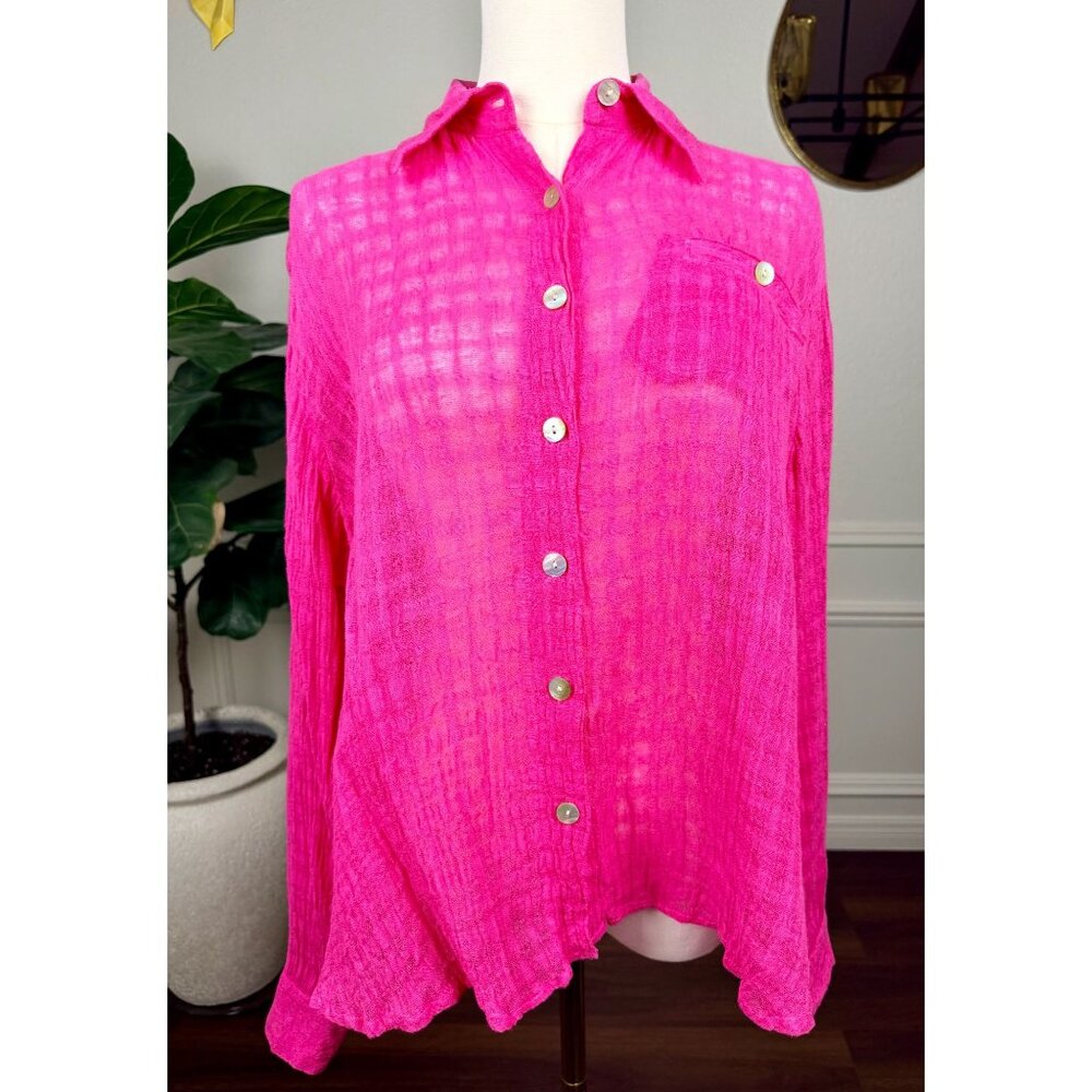 Coastal Resort Coldwater Creek Linen Blouse | Boho Feminine | Petite S